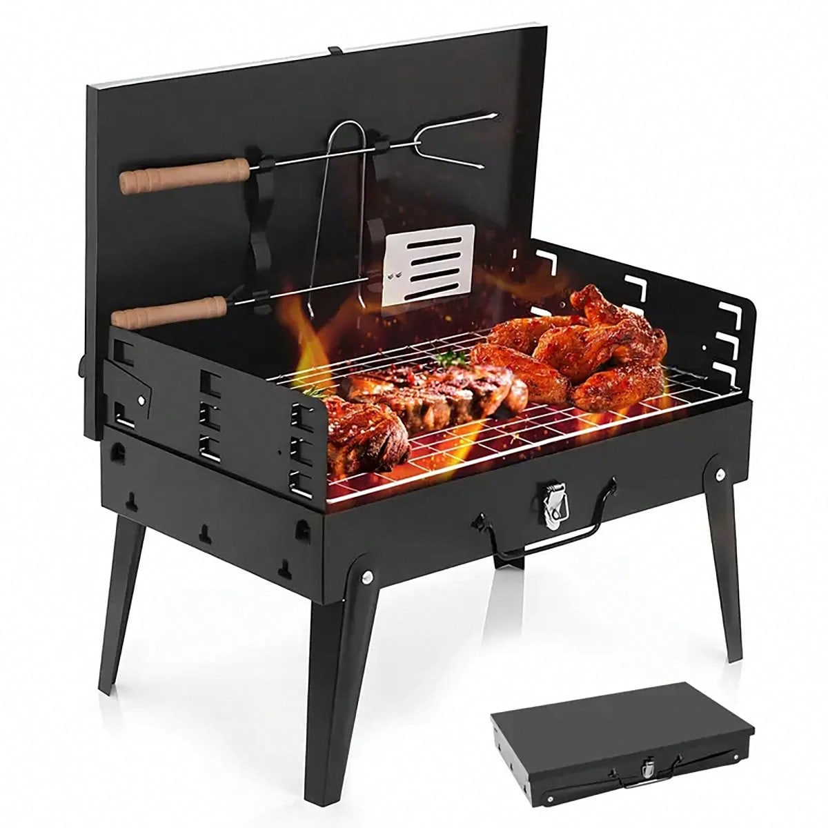 Camping Hiking Cooking - 1 kleine, draagbare houtskoolgrill, inklapbare buitengrill